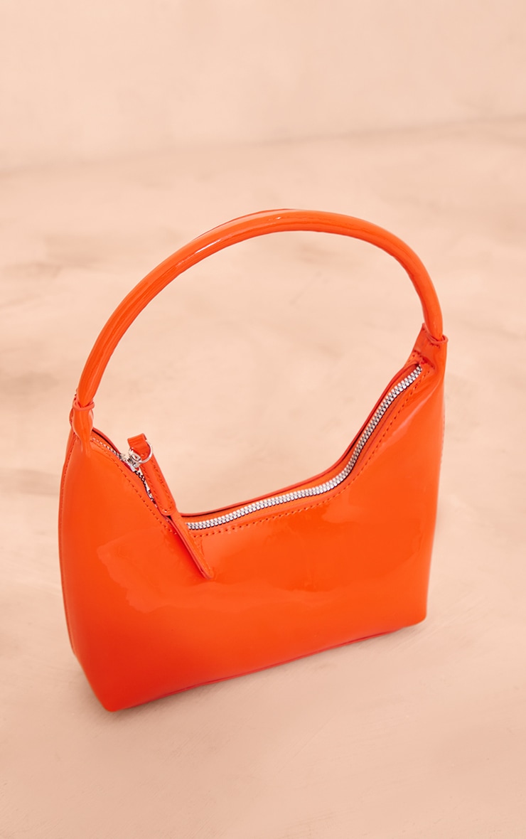 Orange Patent PU Double Zip Shoulder Bag | Accessories | PLT USA