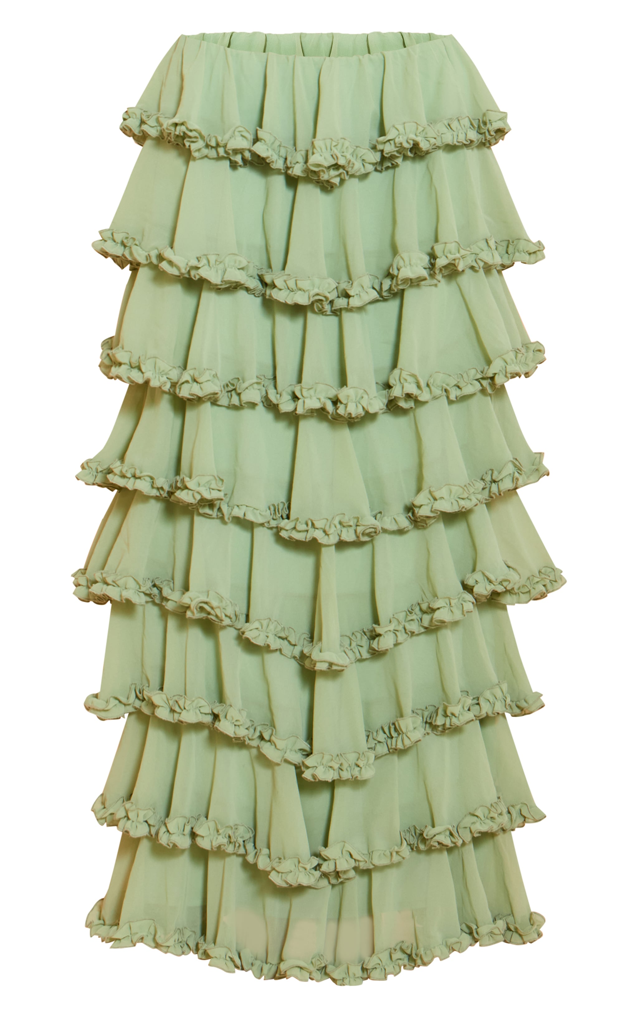 Sage Chiffon Tiered Frill Maxi Skirt image 5