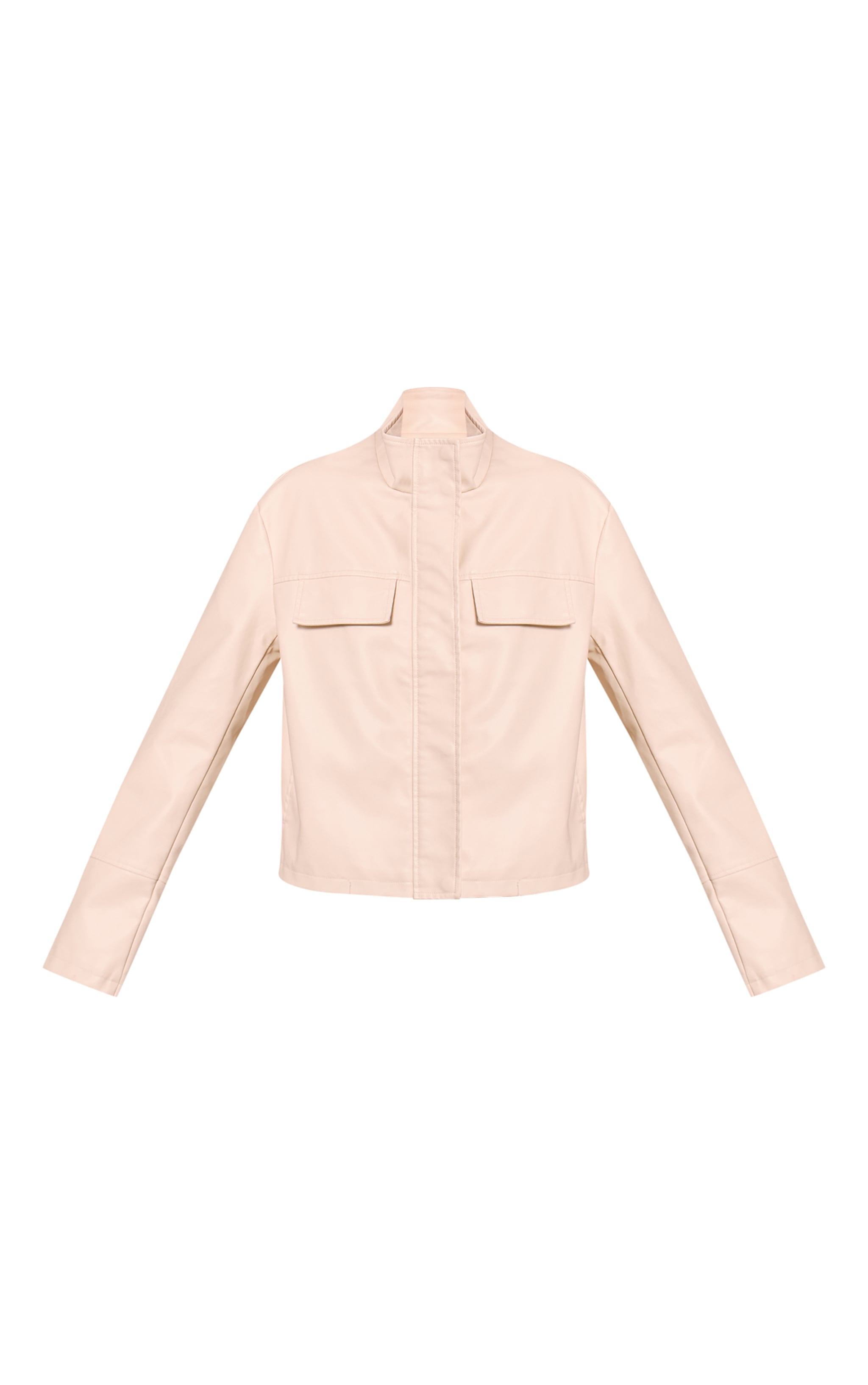 Cream Faux Leather Funnel Neck Jacket image 5