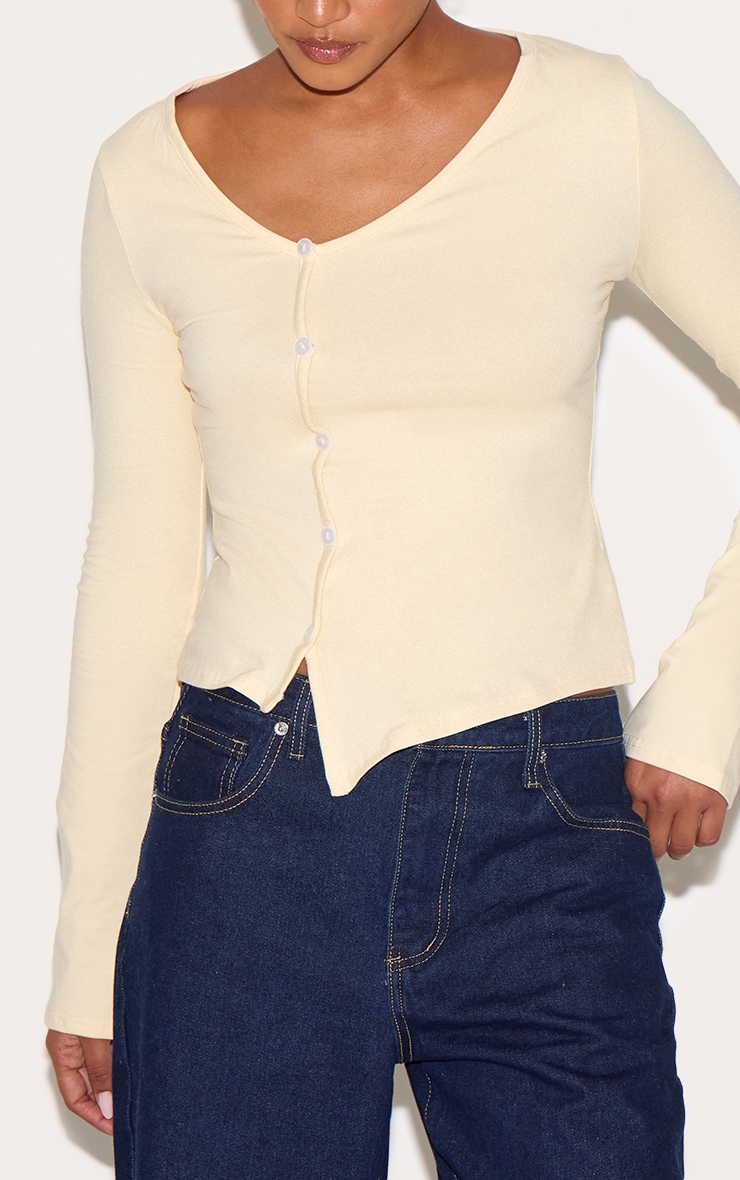 Almond Asymmetric Button Down Detail Long Sleeve Top image 4