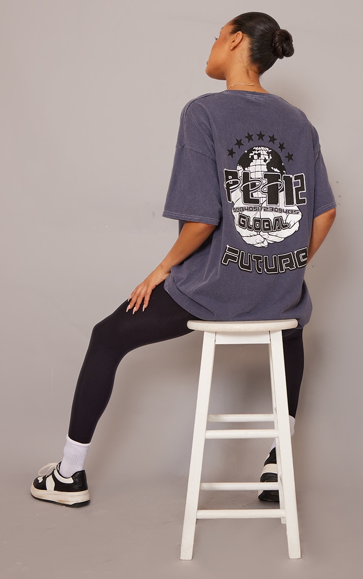 Charcoal Washed Global Future Back Print T Shirt image 3