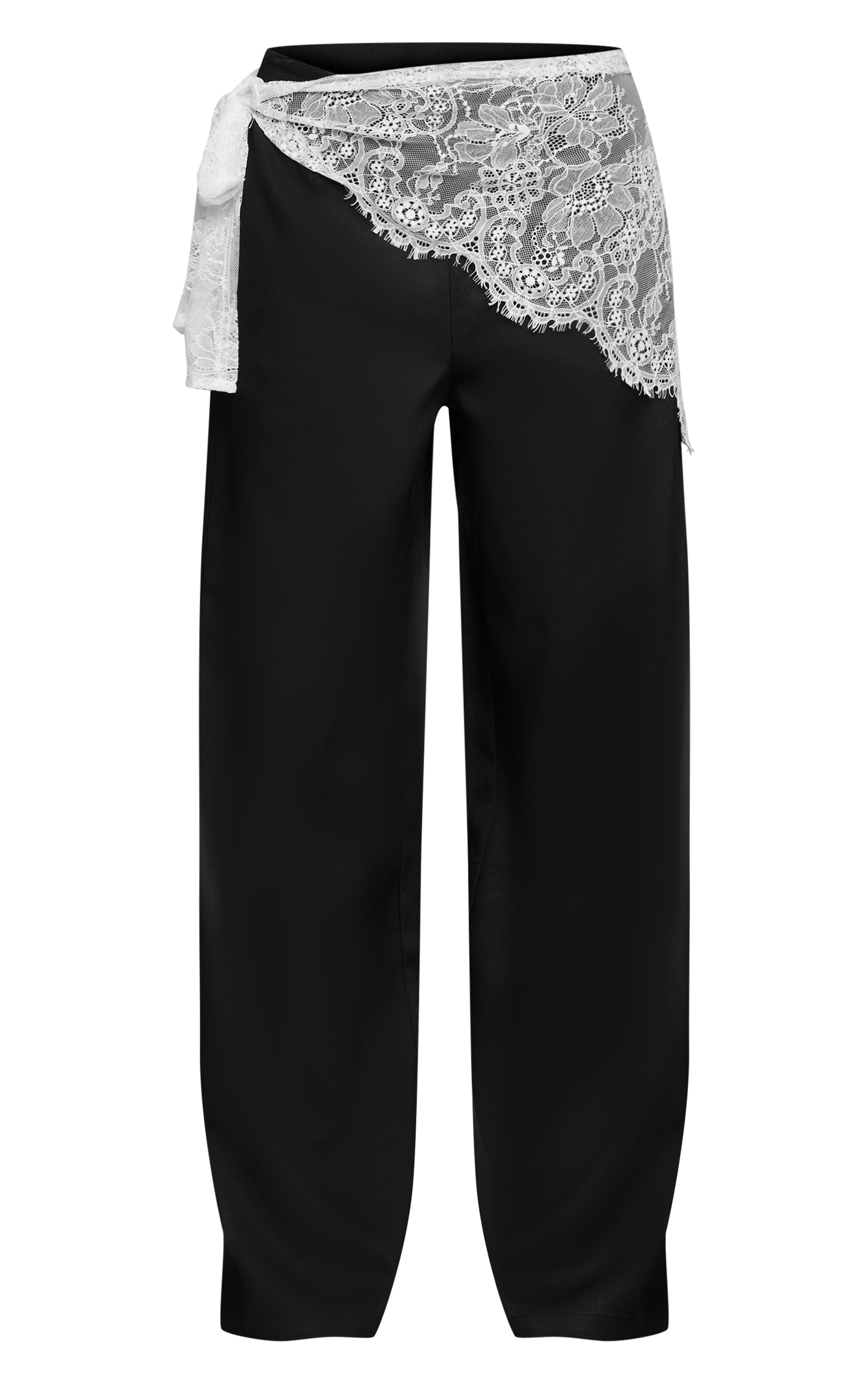 Black Lace Wrap Detail Woven Wide Leg Pants image 5