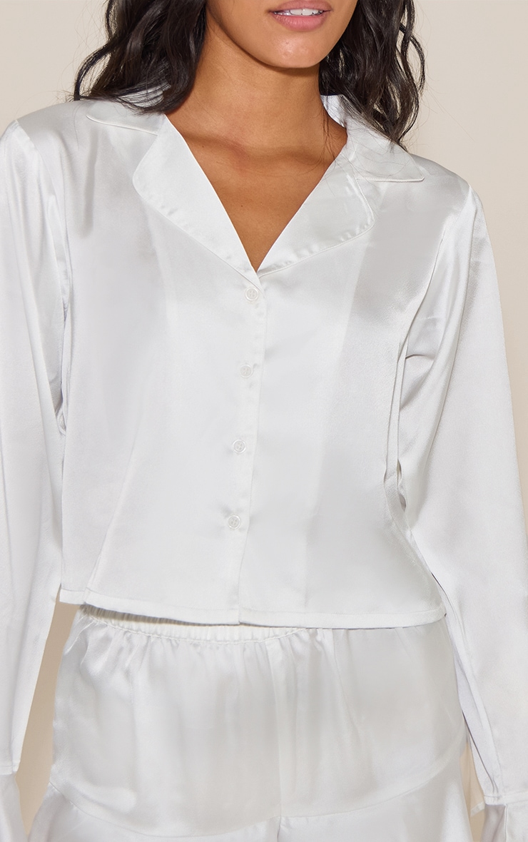 White Flute Sleeve Satin Short Pj Set image 4