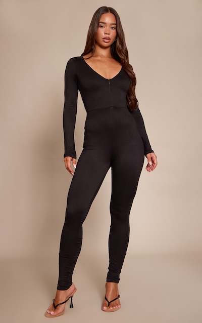 Black Soft Touch Zip Up Jumpsuit