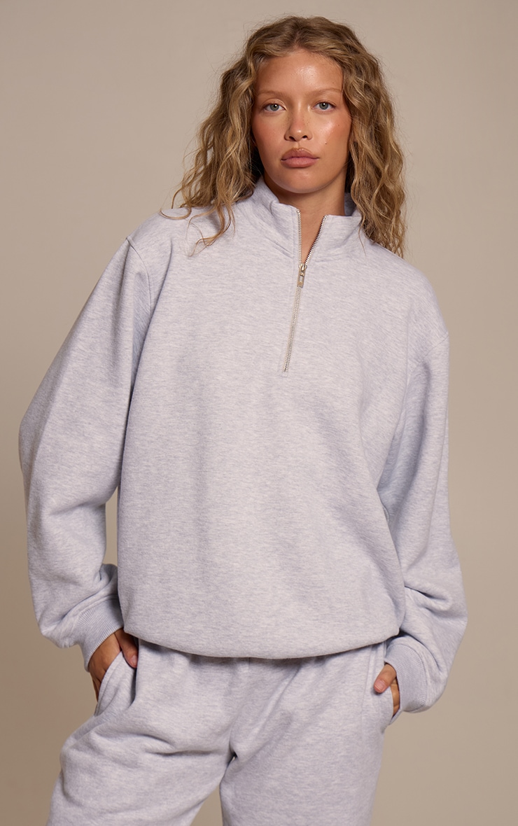 Ash Grey Cotton Fleece Quarter Zip Sweatshirt image 3