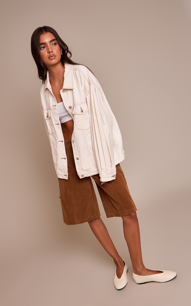 Ecru Cocoon Sleeve Oversized Denim Jacket image 3