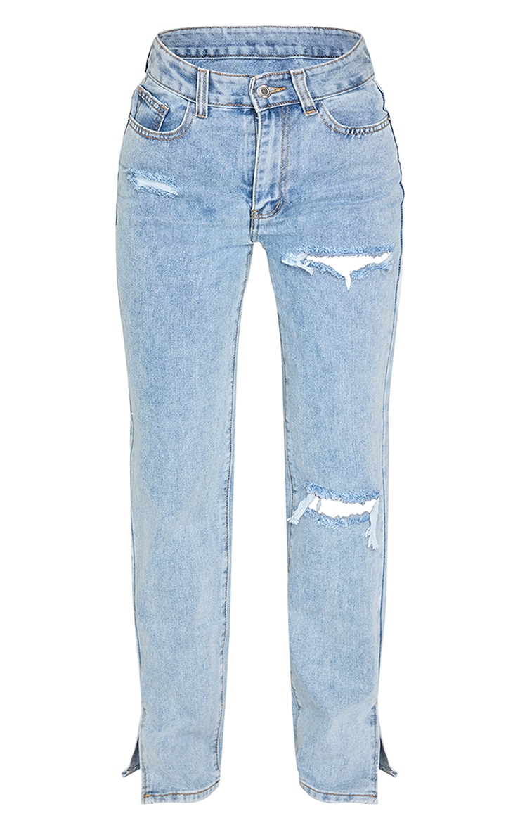 Petite Bleach Wash Ripped Split Hem Jeans image 5