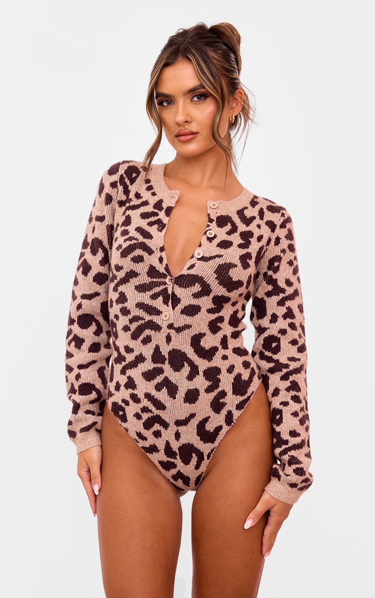 Leopard Soft Knit Button Up Bodysuit image 2