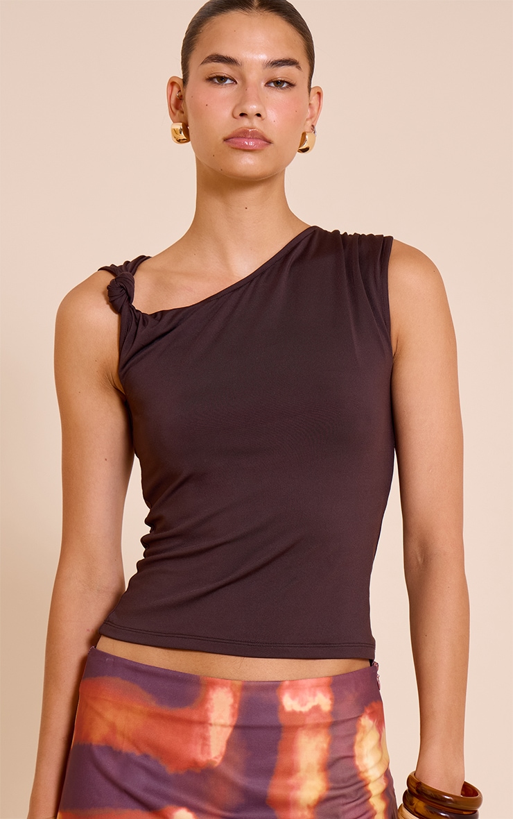 Deep Chocolate Slinky Knot Strap Detail Long Top image 4