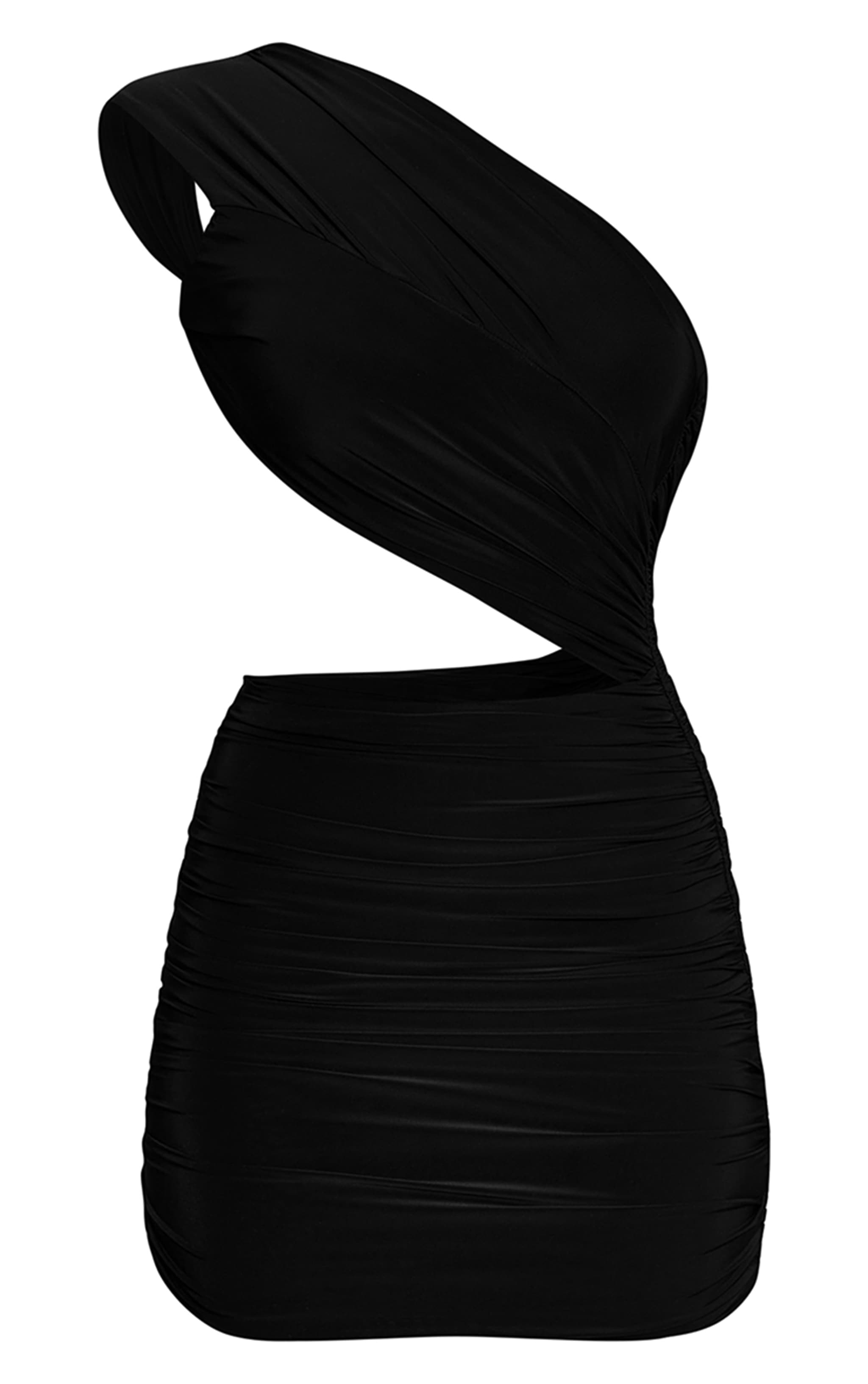 Black Double Layer Asymmetric Ruched Mini Dress image 5