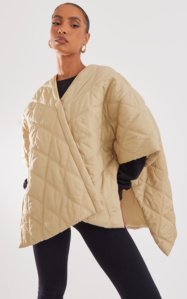 Pale Olive Diamond Quilted Oversized Poncho image 4