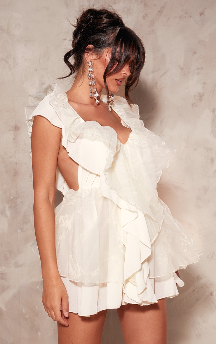 Cream Chiffon Frill Micro Mini Dress | Dresses