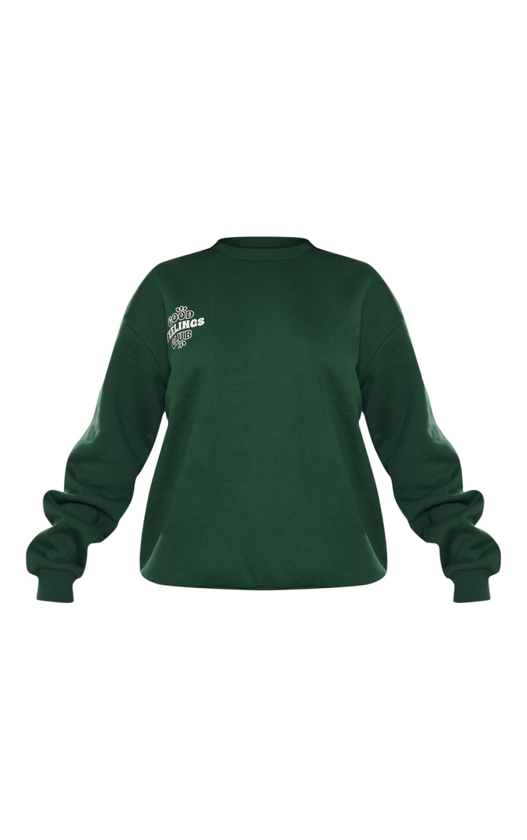 PRETTYLITTLETHING Forest Green Good Feelings Club Printed Sweatshirt image 5