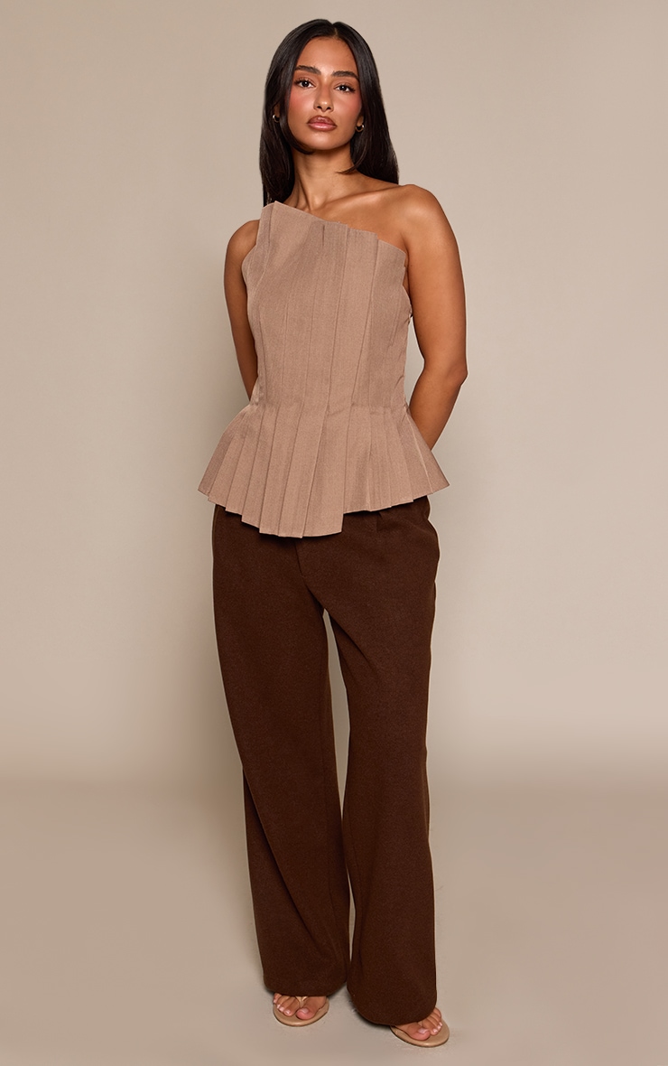 Petite Taupe Pleated Asymmetric Bandeau Top image 3