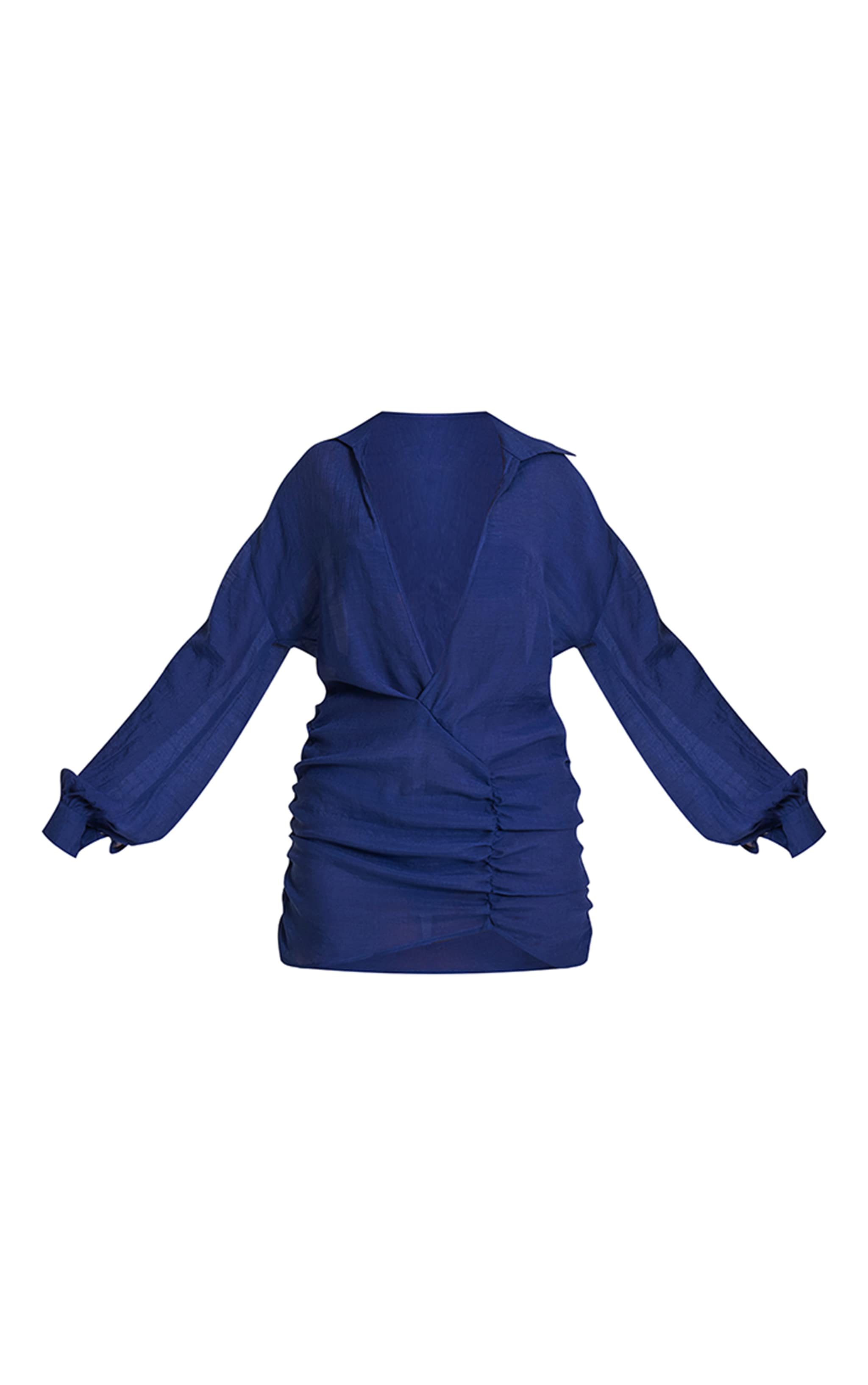 Cobalt Linen Look Plunge Ruched Beach Dress image 5