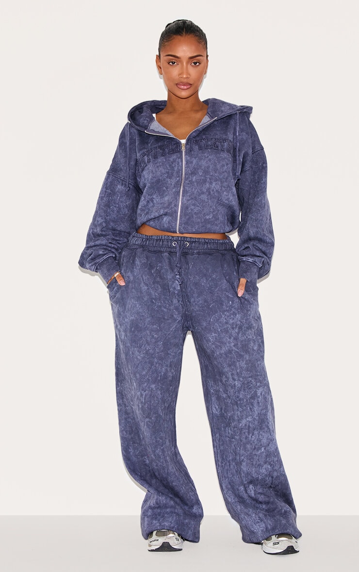 Shape Navy Embroidery Washed Zip Through Hoodie | Shape