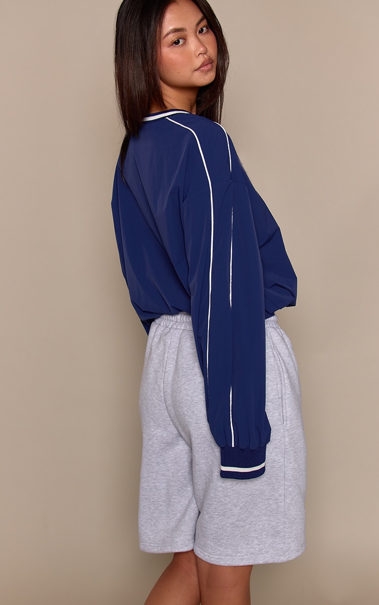 Navy Tricot V Neck Sweatshirt image 2