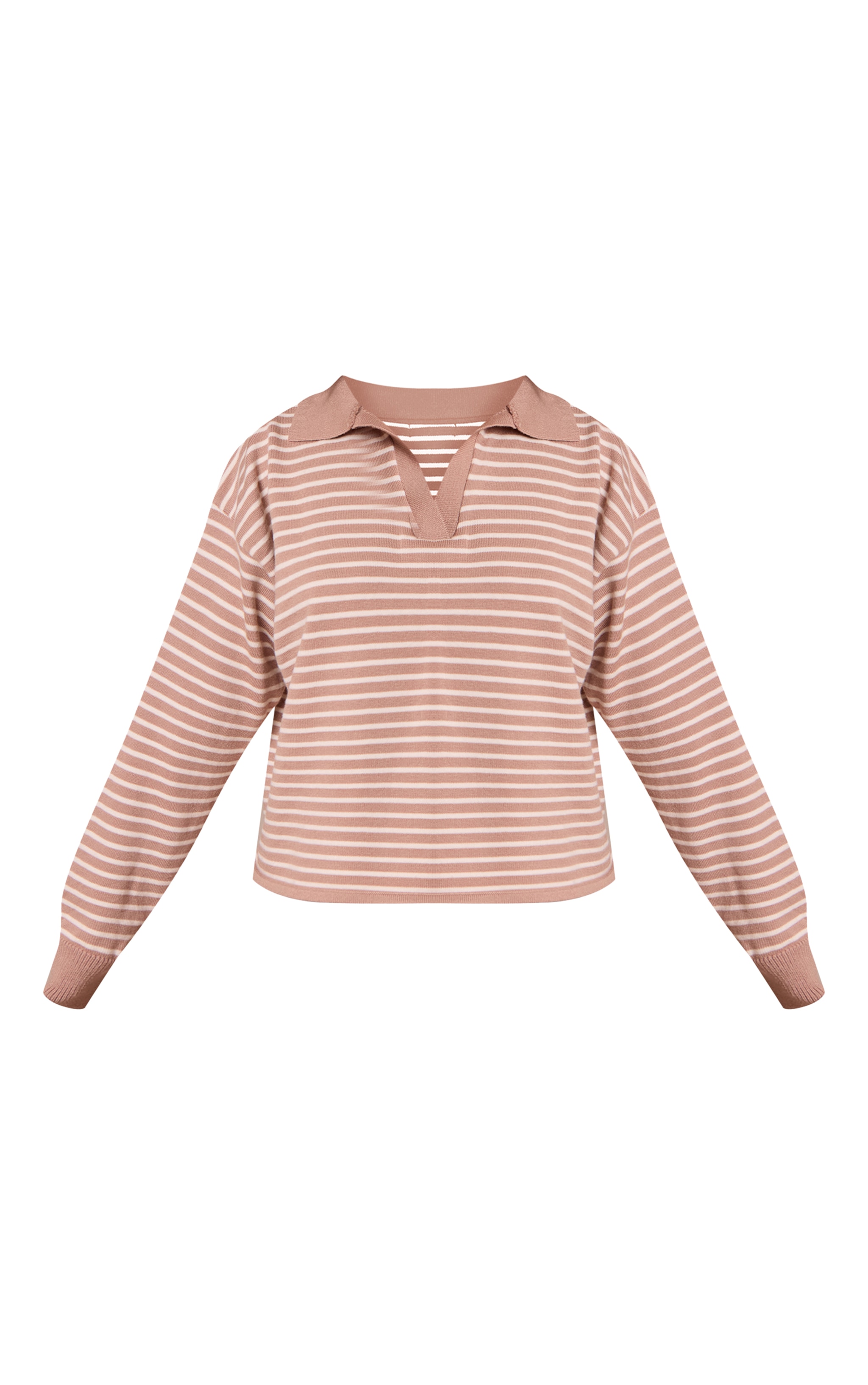 Petite Beige Striped Collar Knitted Jumper  image 5