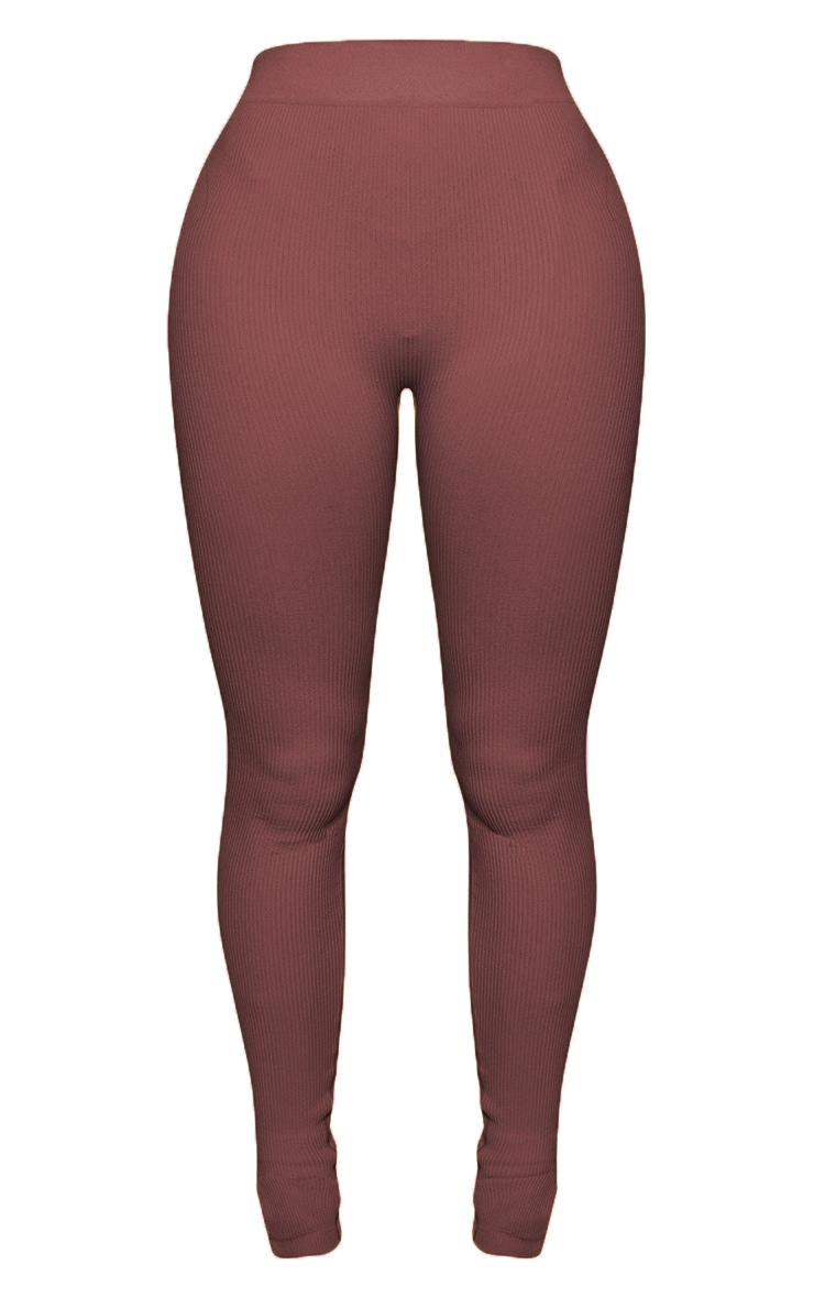 Shape Chocolate Brown Snatched Ribbed Split Hem Leggings image 5