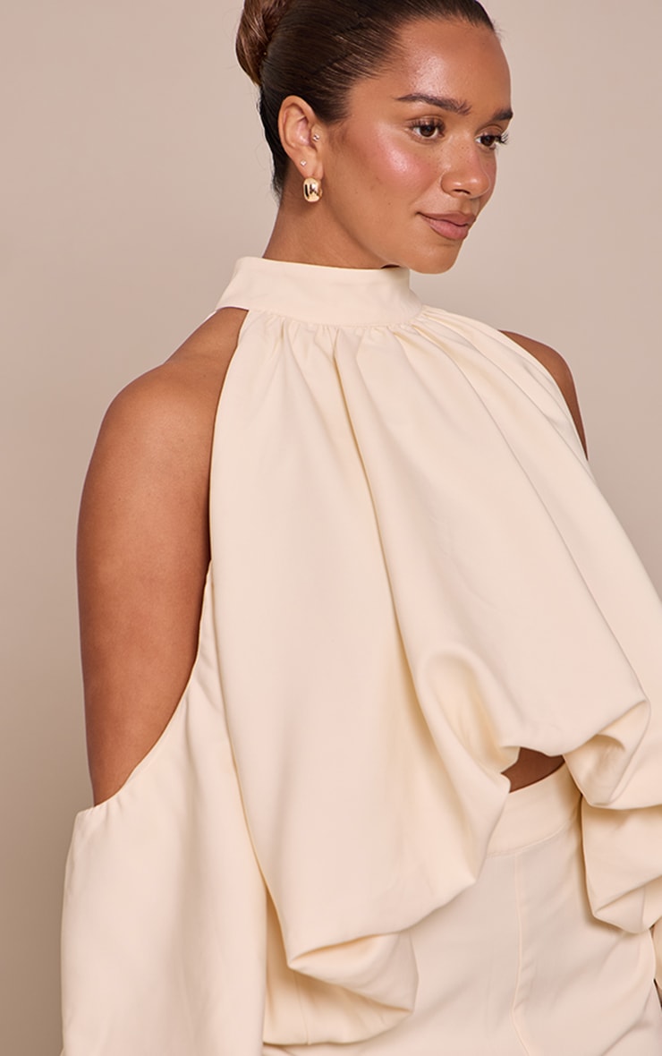 Shape BUTTER CREAM Cold Shoulder Puffball Halterneck Top image 4