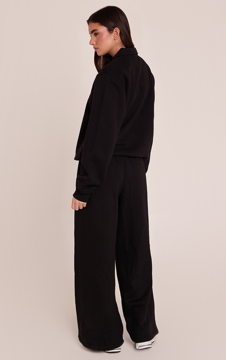 Black Pleat Detail Extreme Wide Leg Track Pants image 3