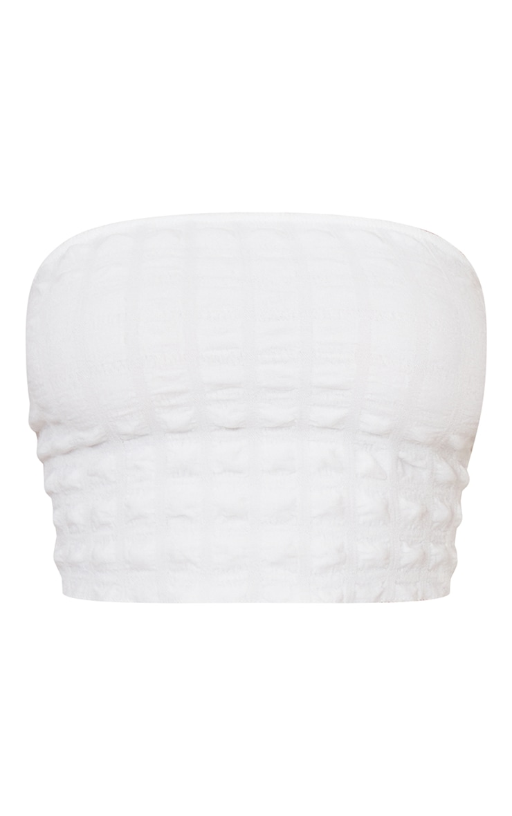 White Popcorn Textured Bandeau Crop Top image 5