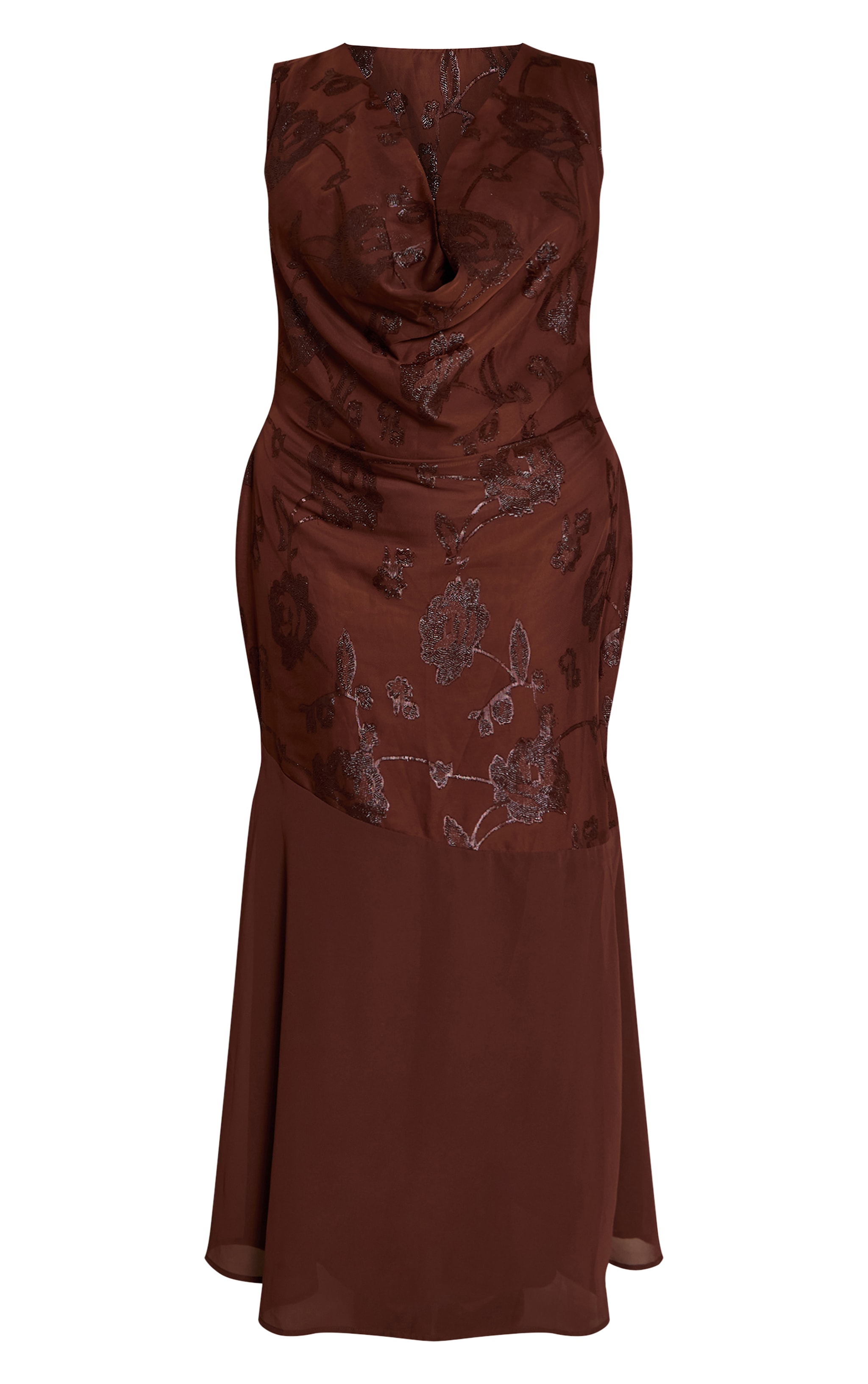 Plus Robe longue chocolat à col bénitier et appliqués fleurs image 5