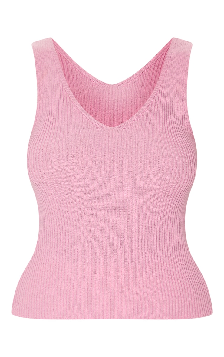 Pink Ribbed V Neck Knitted Vest Knitwear PrettyLittleThing