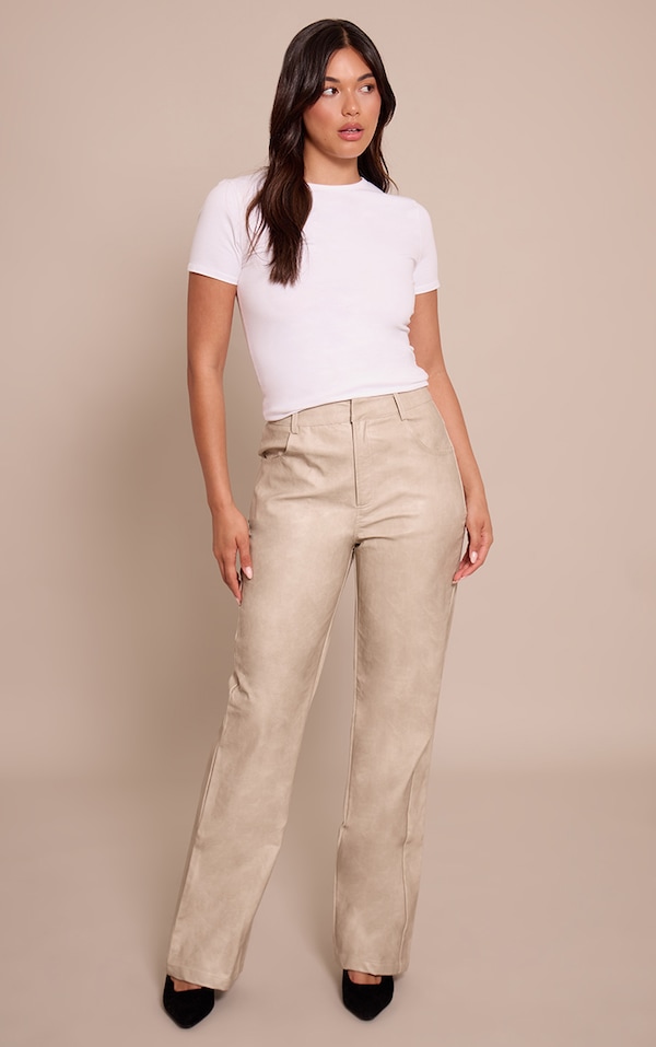 Pantalon droit en PU gris pierre délavé