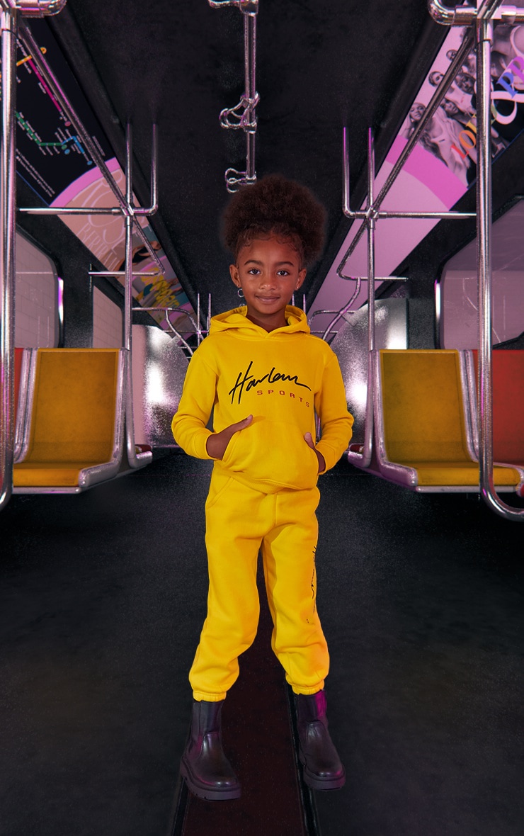 Kids Yellow Printed Oversized Hoodie image 5