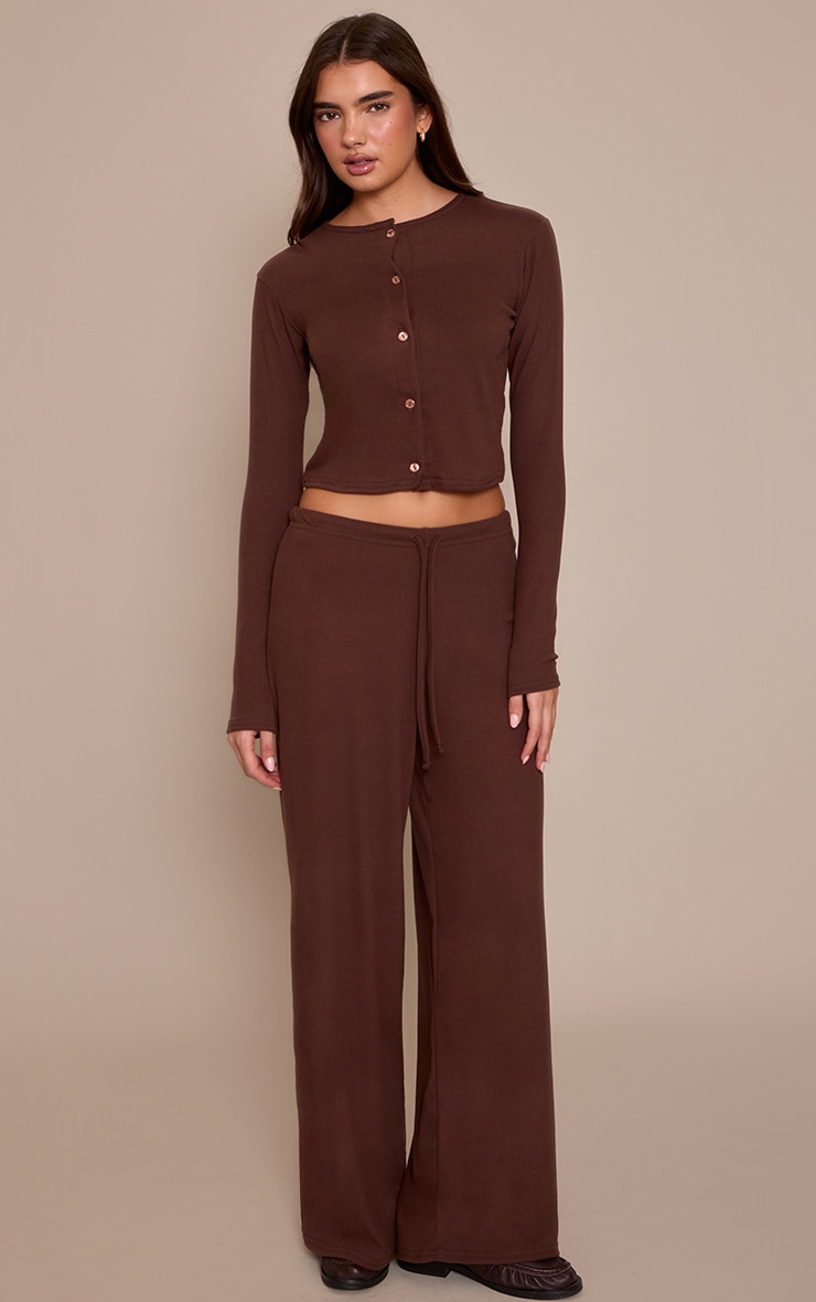 Chocolate Soft Touch Elasticated Trousers image 1