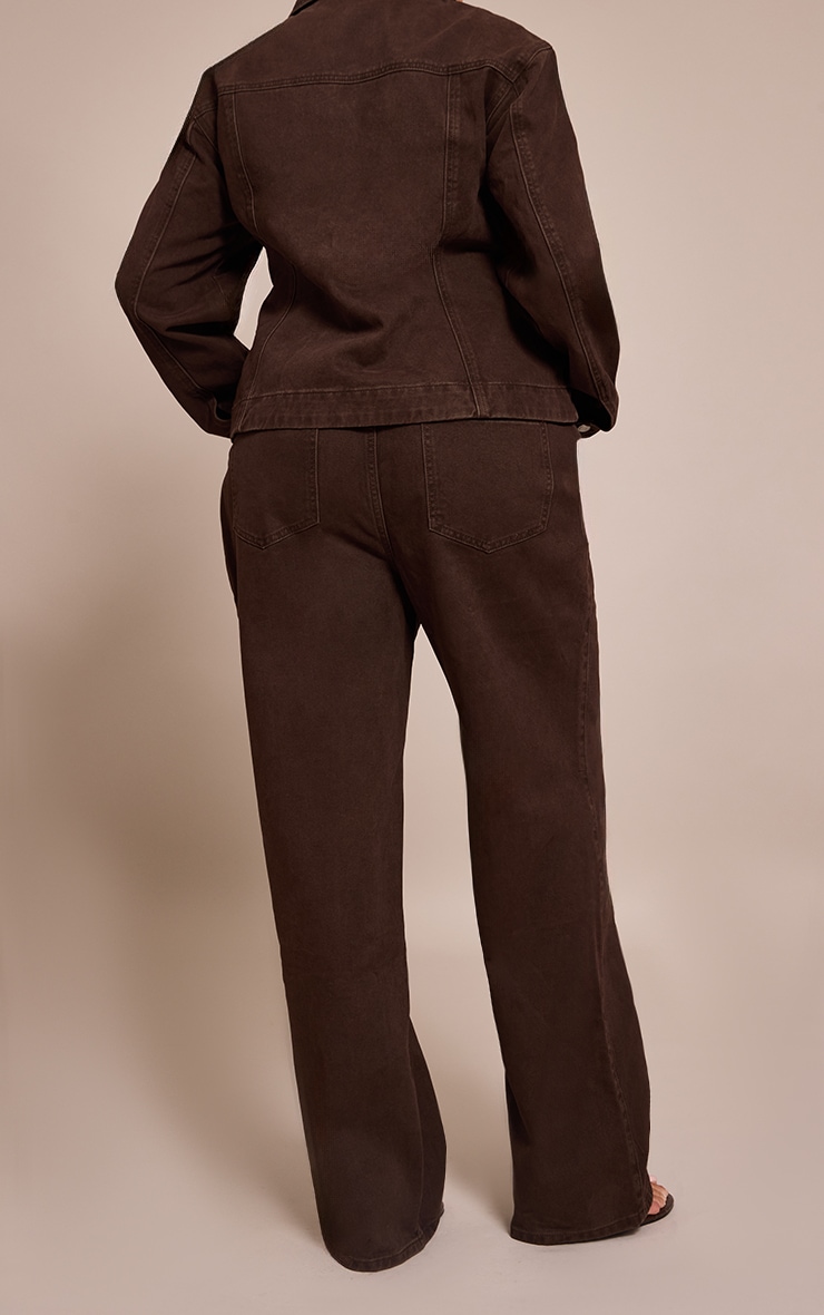 Plus Jean droit chocolat foncé à taille haute image 3