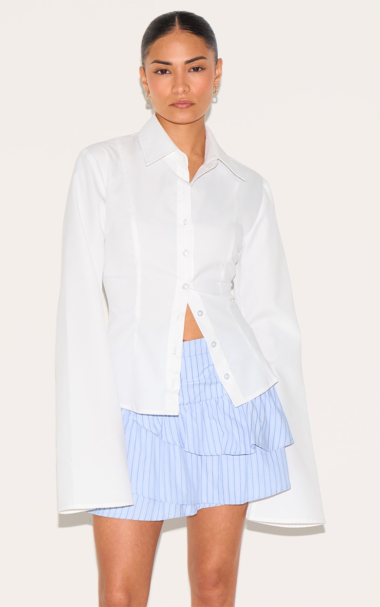 Petite Blue Pinstripe Ruffle Detail Mini Skirt image 4
