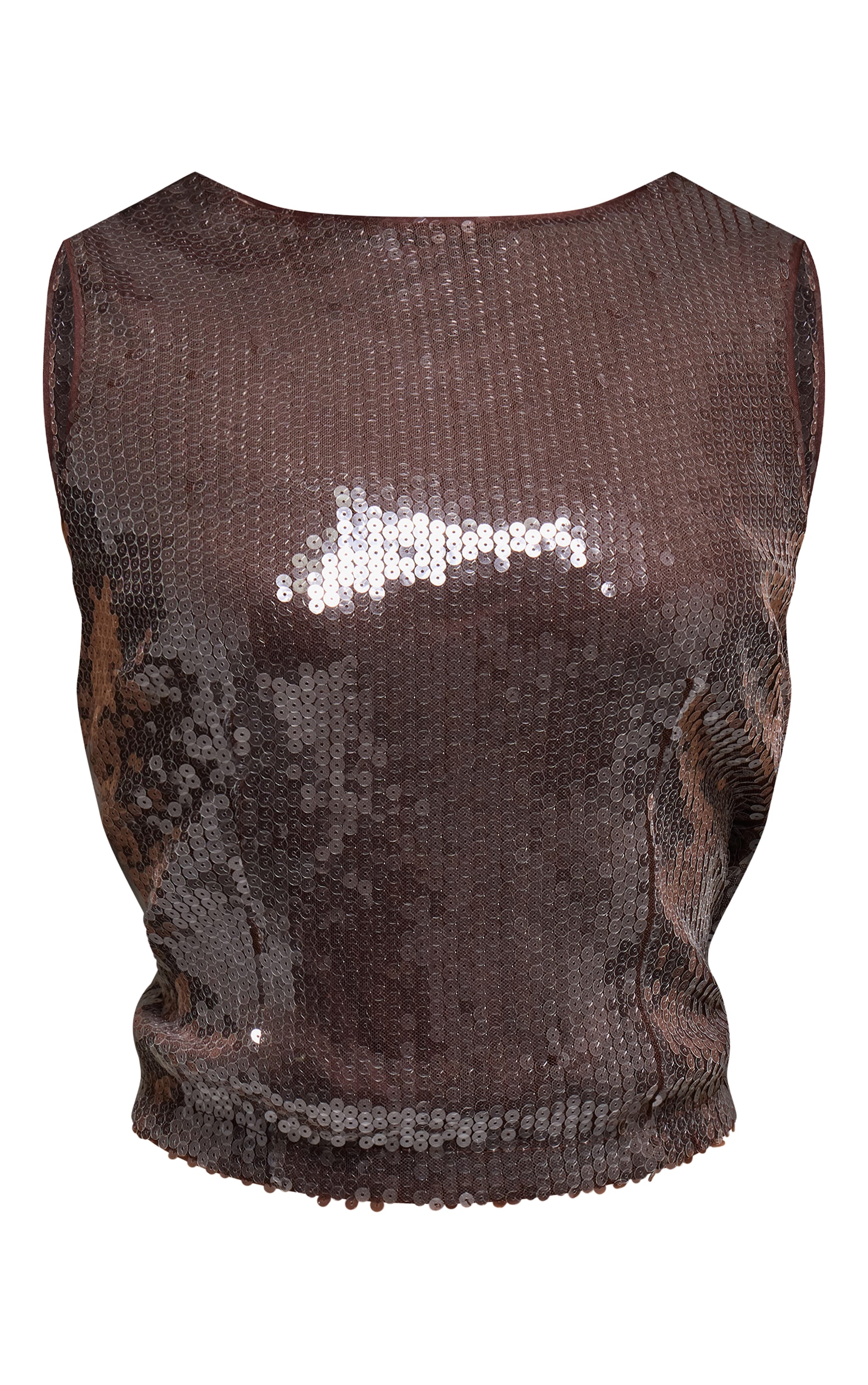 Brown Sequin Cowl Back Boatneck Fitted Top  image 5