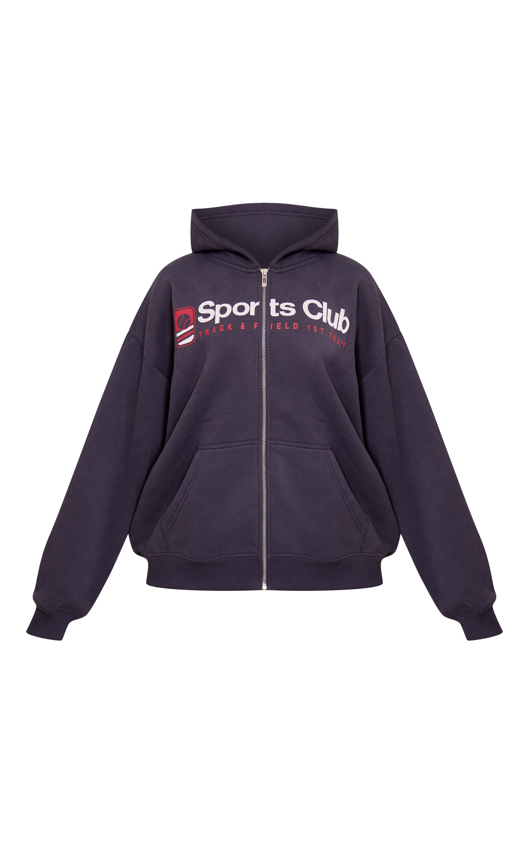 Petite Navy Sports Club Print Zip Up Jacket image 5