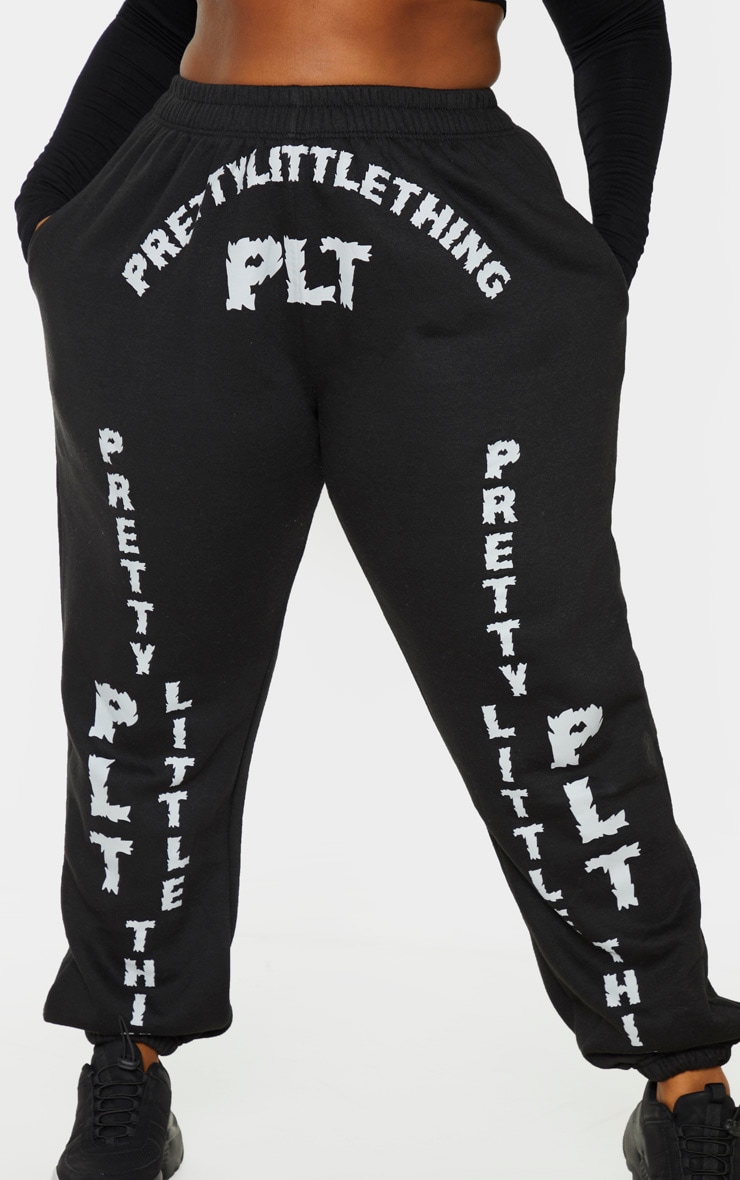 PRETTYLITTLETHING Plus Black Contrasting Slogan Printed Track Pants image 5