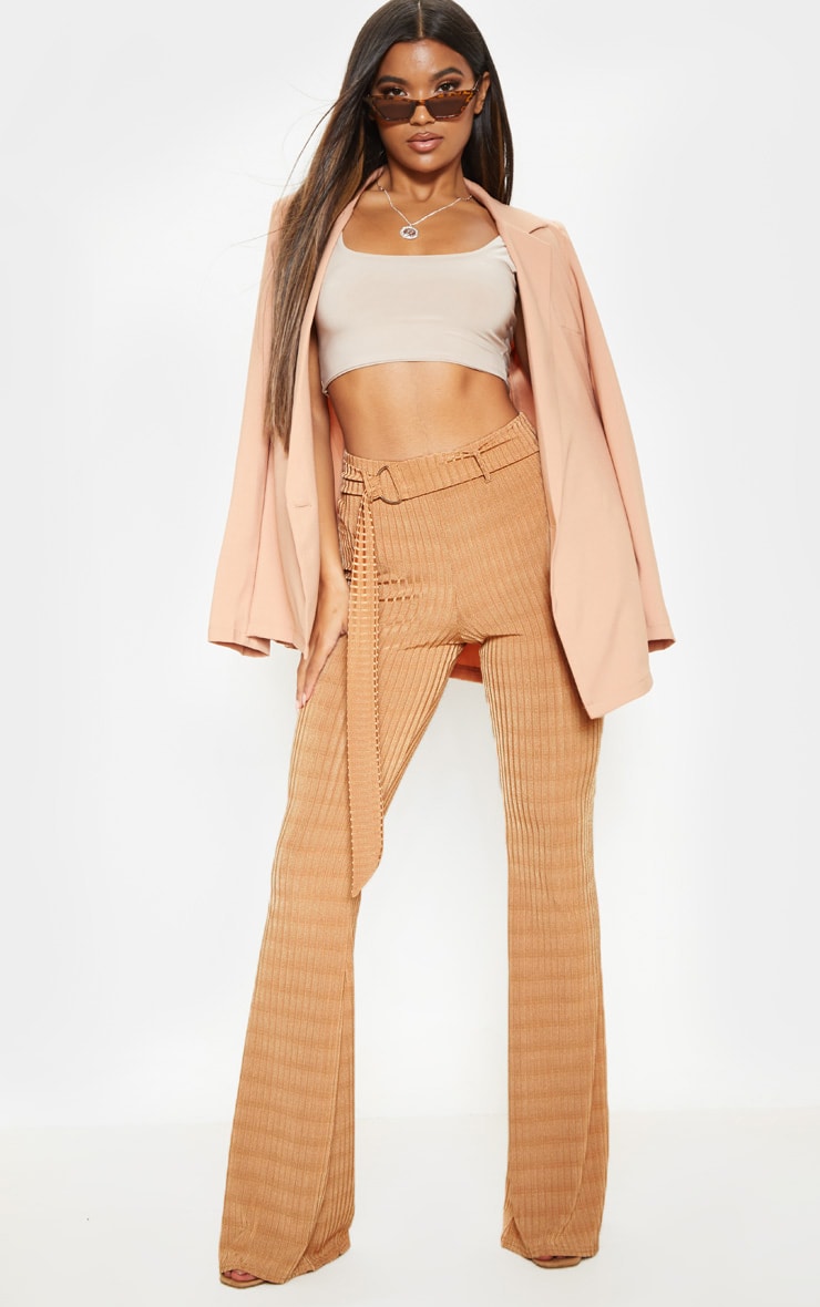 Tobacco Rib D Ring Belted Flare Leg Pant