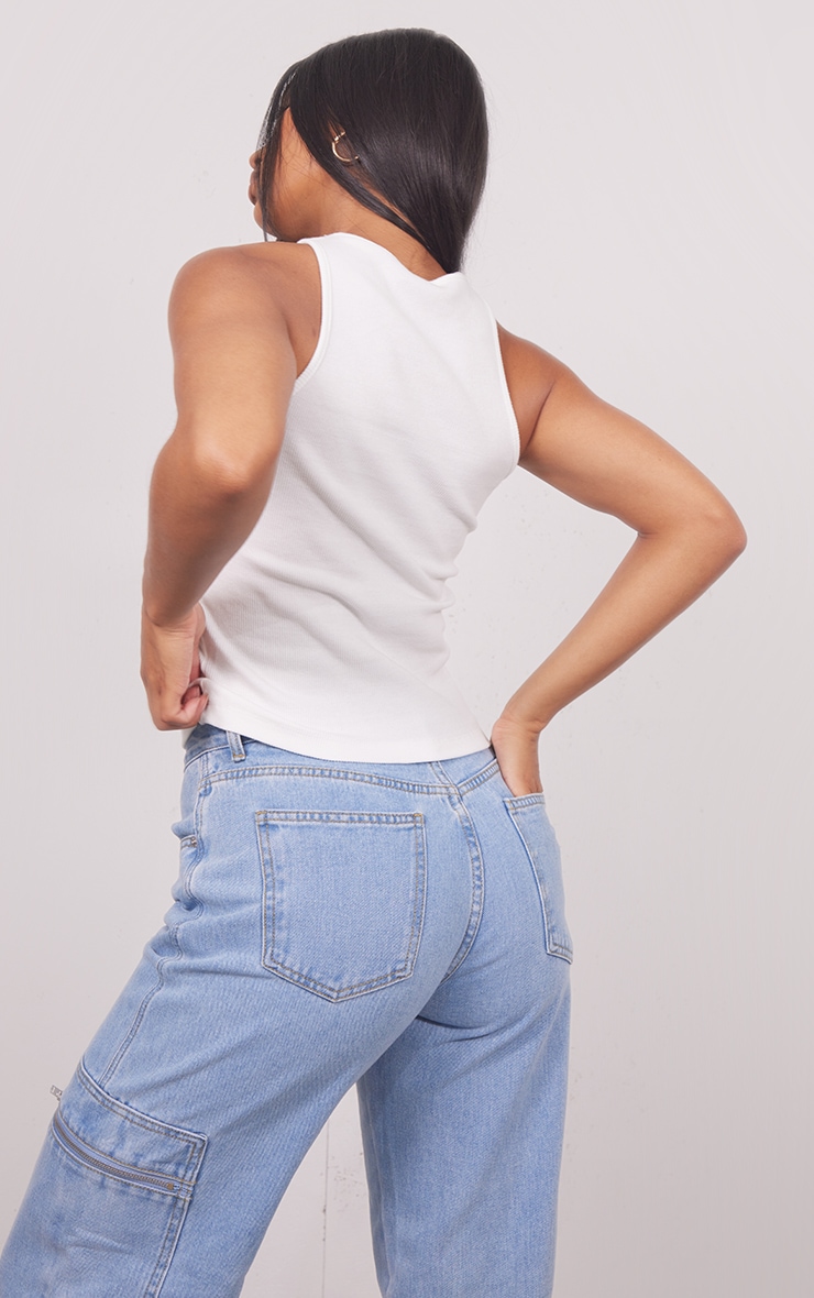  White Basic Ribbed Racer Vest image 2