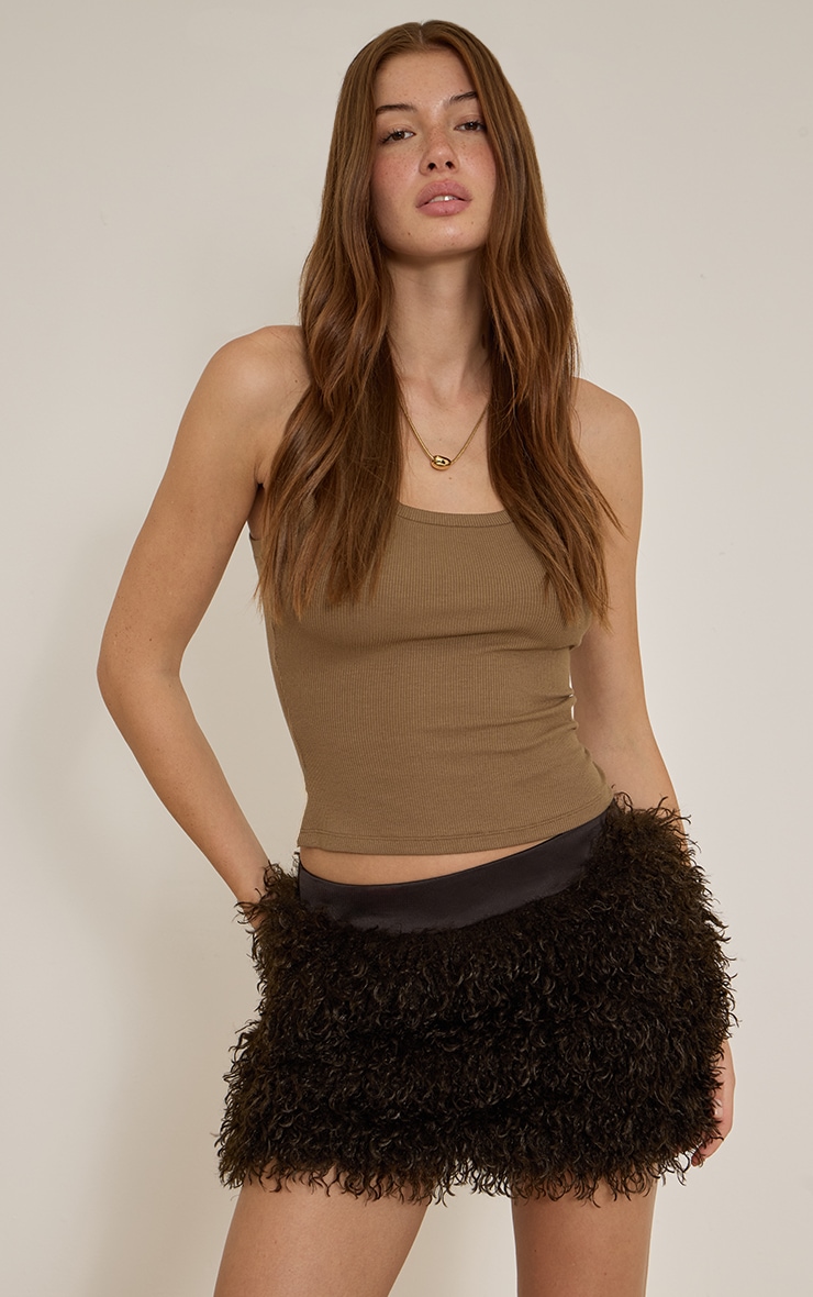 Dark Chocolate Mongolian Fur Mini Skirt image 4