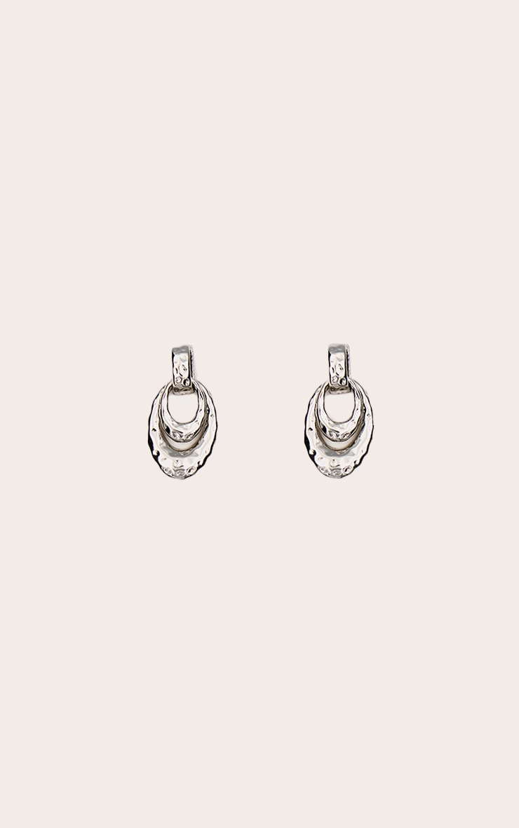 Silver Crinkle Double Hoop Stud Earring image 1