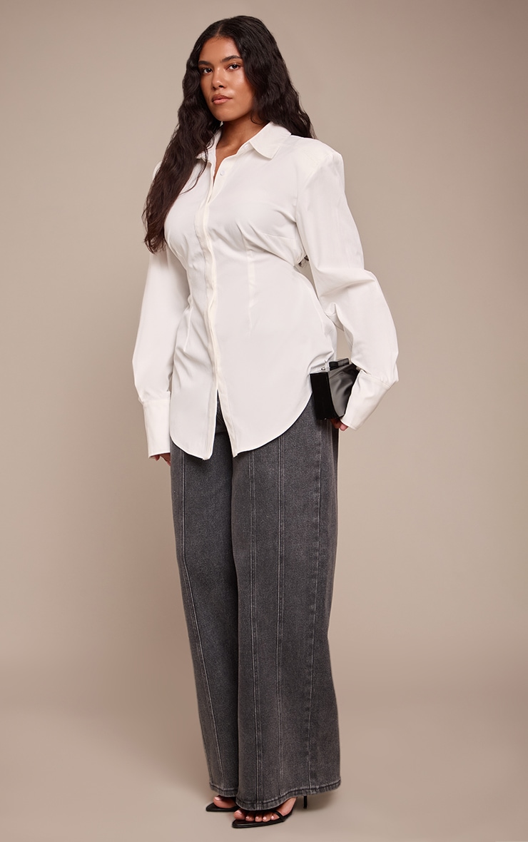 Shape White Padded Oversized Balloon Long Sleeve Shirt  image 3