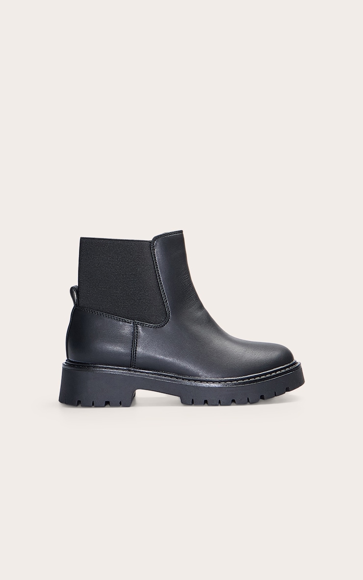 Wide Fit Black Elasticated Heel Chunky Ankle Boot image 2