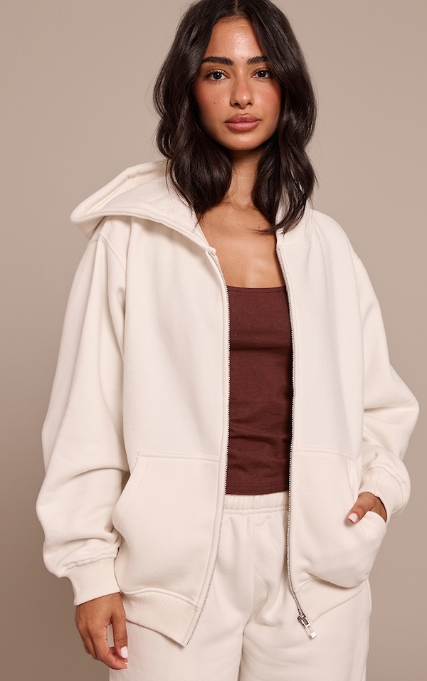 Petite Cream Zip Through Hoodie