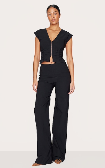 Tall Black Stretch Woven Mid Rise Wide Leg Pants
