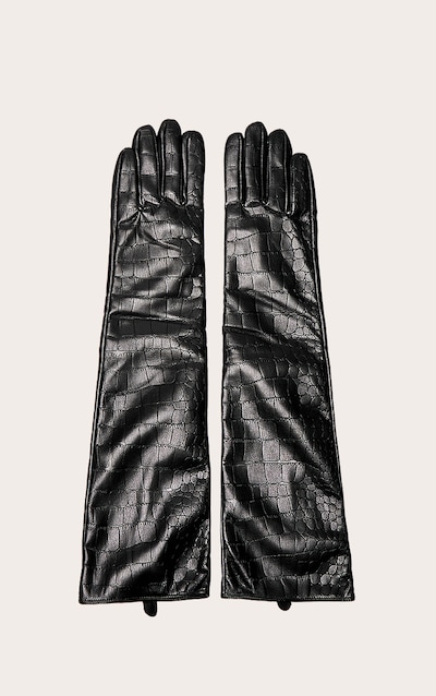 Gants longs en PU noir effet croco