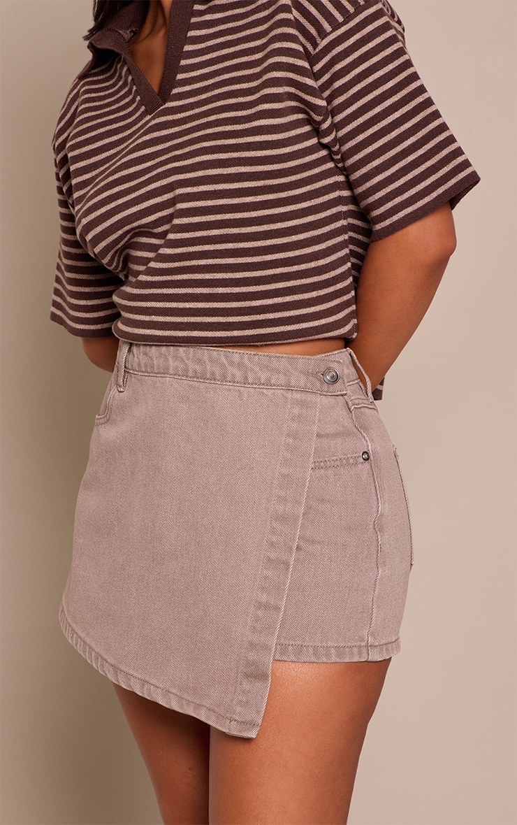 Petite Mushroom Wrap Front Denim Mini Skort image 5