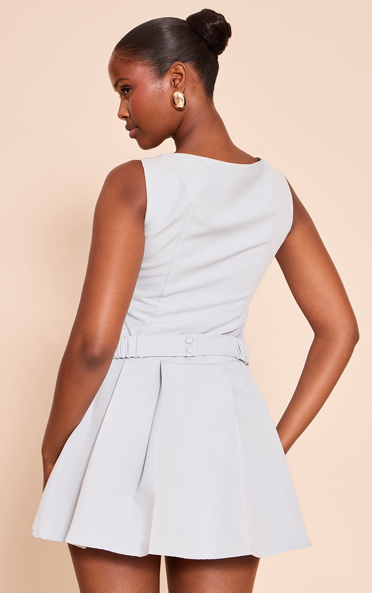 Dusty Blue Woven Belt Detail Pleated Shift Dress image 2