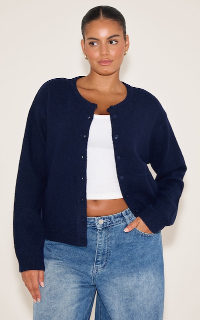 Plus Navy Knit Button Through Cardigan