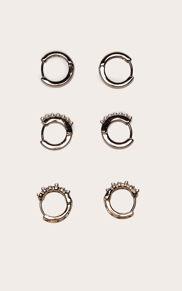 Lot de mini créoles dorées à empiècements perles image 2