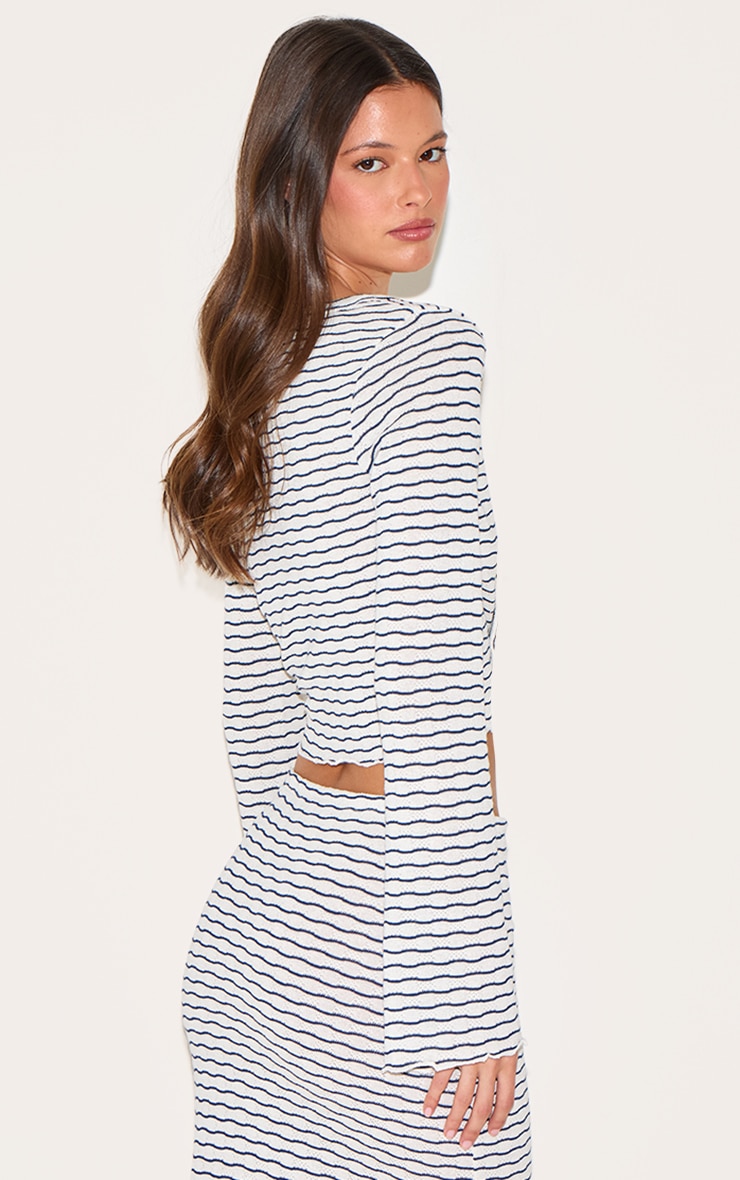 Navy Textured Striped Button Cardigan image 2